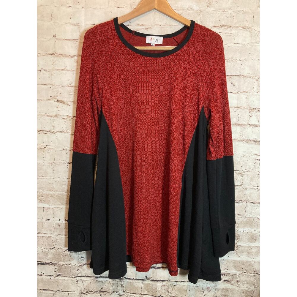 Aria Handmade Top Womens Large Red Colorblock Lagenlook Pockets Artsy Tunic